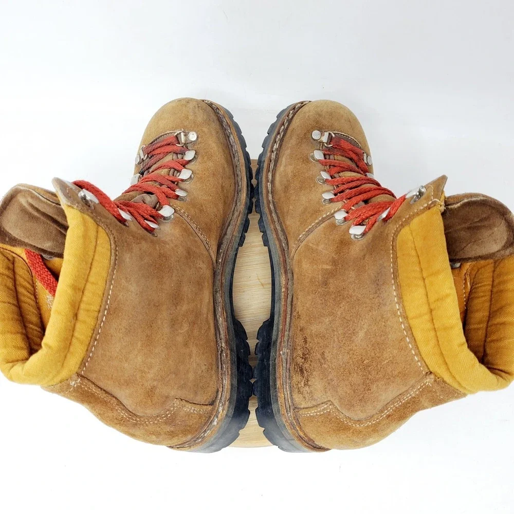 LOWA Boots Mens 6 N Brown Suede‎ Lace Up Trail Hiker Alpine Vintage Red Laces